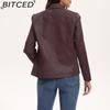 BITCED Fashion Women's Leather Jacket, Short Leather Jacket, Knitted Patchwork Stretch Coat
