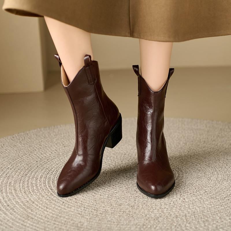 Women's high-heeled short boots autumn and winter new thick-heeled solid-color large-size ankle boots