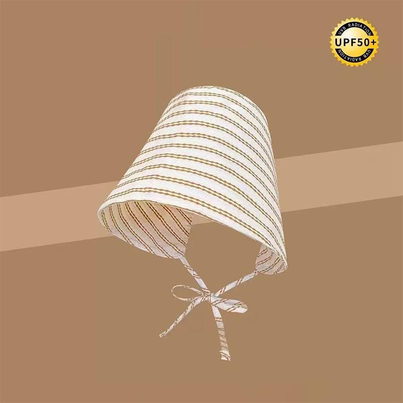 Pastoral Style Floral Bucket Hats French Striped Lace Up Wide-Brimmed Sun Hat