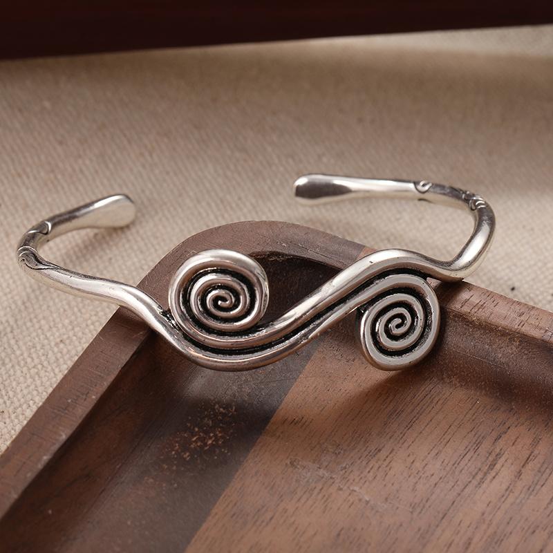 Винтажный богемный регулируемый винтажный браслет ручной работы, этнический племенной браслет со спиралями и резьбой для Пасхи или повседневной носки