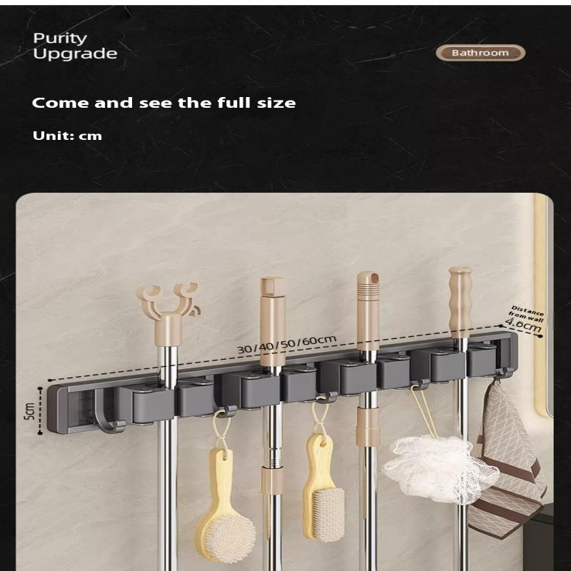 Organizer Wall Mounted Broom Holder Mop Clip Stand Brush Rack Hanging Pipe Hook Kitchen Storage Bathroom Accessories Tools