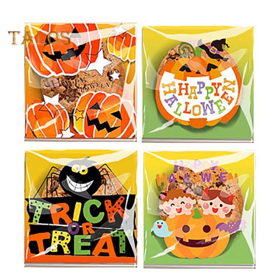 100Pcs Halloween Self-Sealing Clear Candy Bags Transparent Biscuit Packaging Bags Lightweight Reusable Candy Bags Party Supplies