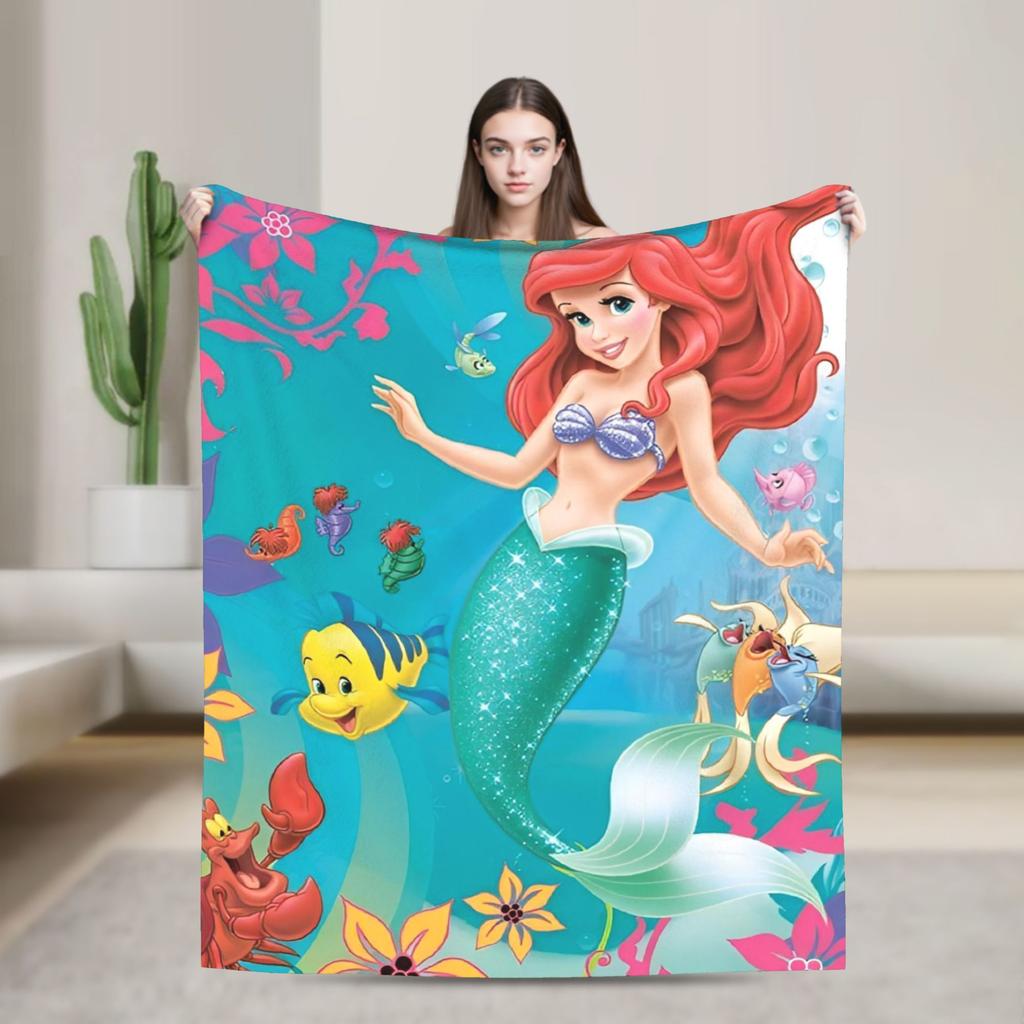 Little Mermaid Cartoon Princess Blanket Fleece Spring Autumn Portable Super Soft Throw Blanket for Sofa Outdoor Rug Piece
