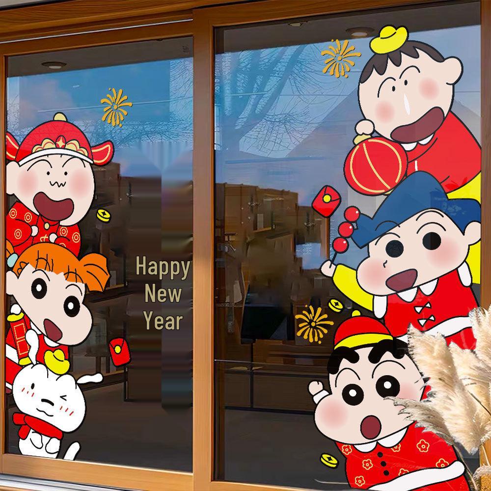 

2026 год Лошади Наклейки на окна с Крэйоном Шин-чаном - Новогодние и Праздник Весны украшения Small