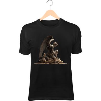 Dark Angel Skull III T-Shirt – Broken Black Wings, Kneeling On Bones