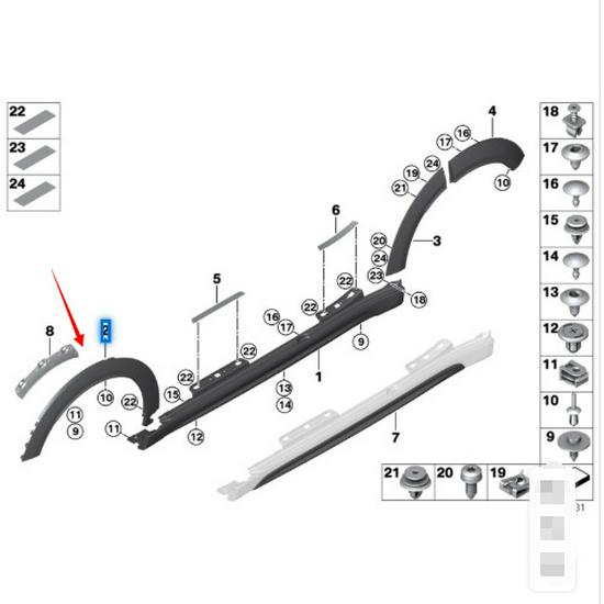 Front Wheel Arch with Parking Sensor for MINI F55/F56 (Part Numbers: 51777403259/51777403252)