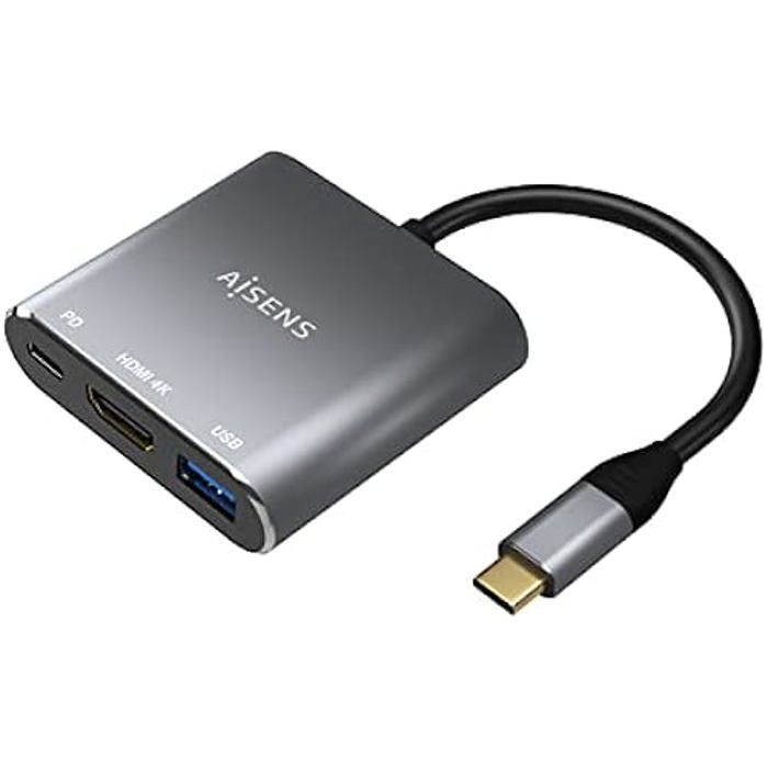 Adaptateur - AISENS - USB-C À HDMI/USB-C/USB 3.0 - 3 En 1 - Gris