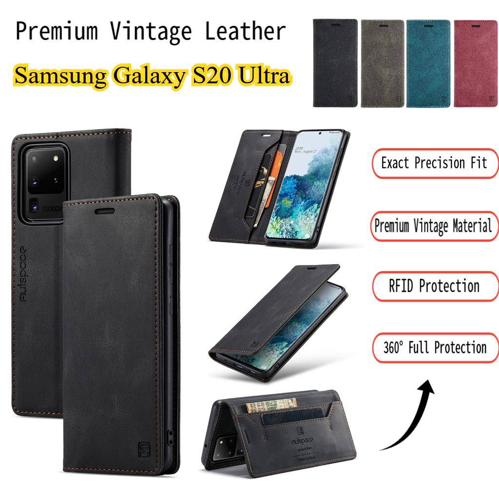 Premium Vintage Leather Wallet Case for Samsung Galaxy S20 Ultra - Flip Cover with Card Slots, Shockproof Retro Style (4 Colors)