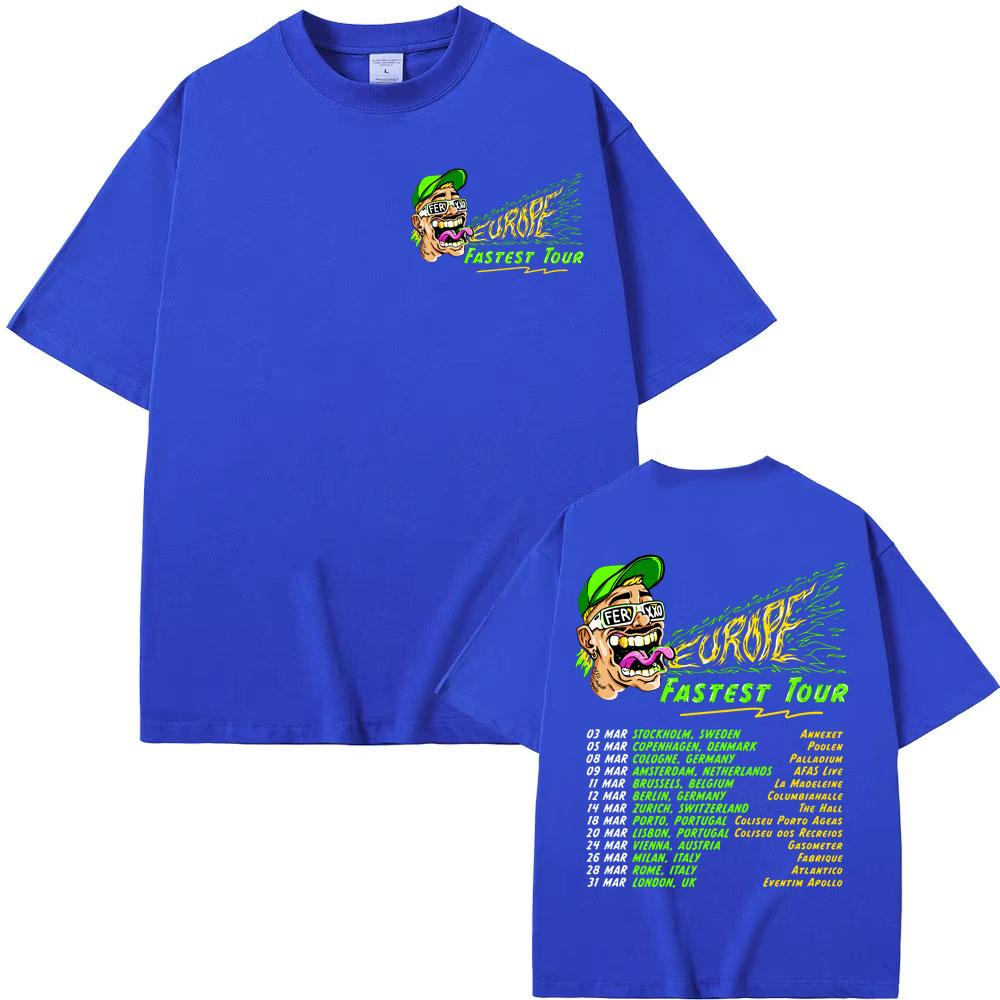 Rapper Feid Ferxxo Europe Fastest Tour 2025 Double Sided Print T Shirts Men Women Vintage Hip Hop High Quality Oversized T-shirt