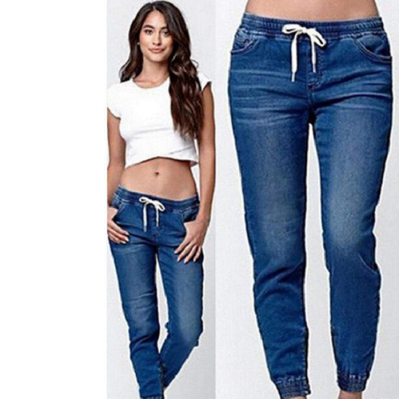 

Women s Slim Fit Elastic Waistband Ankle Jeans 2XL темно-синий