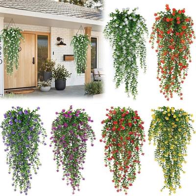 High Quality Colorful Artificial Flowers Vine Realistic Faux Flower Leaf Decorations Eucalyptus Garland Outdoor Garden
