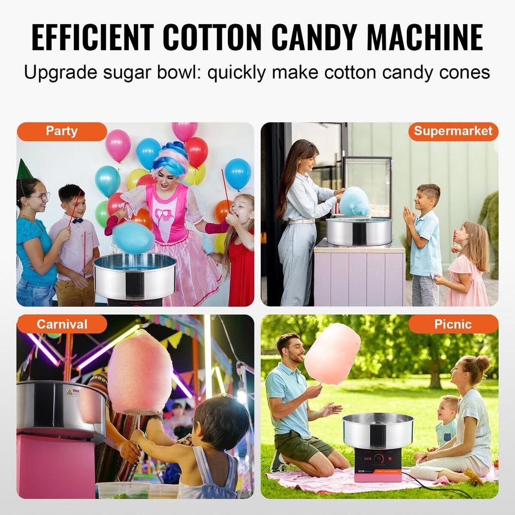 Electric Cotton Candy Machine, 1000W Candy Floss Maker, Commercial Cotton Candy Machine with Stainless Steel Bowl, and Sugar Scoop, Perfect for Home