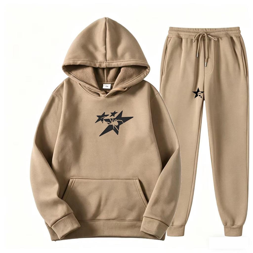 Direct supply Printed hooded sweater sweatpants set Loose casual men's sweater set Manufacturers have a large number of spot