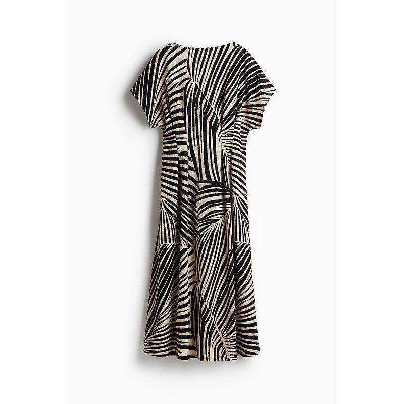 

HM Women s Clothing Dress 2025 Summer New Arrival Tight Waist off-the-Neck Dress Ocean Print Dress 1277395 Black/Pattern 155/80(XS)