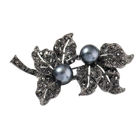 Retro Bow Brooch Rhinestone Black Faux Pearl Flower Brooch Pin Bow Lapel Pin Women Outfit Accessory for Sweaters Hats Coats