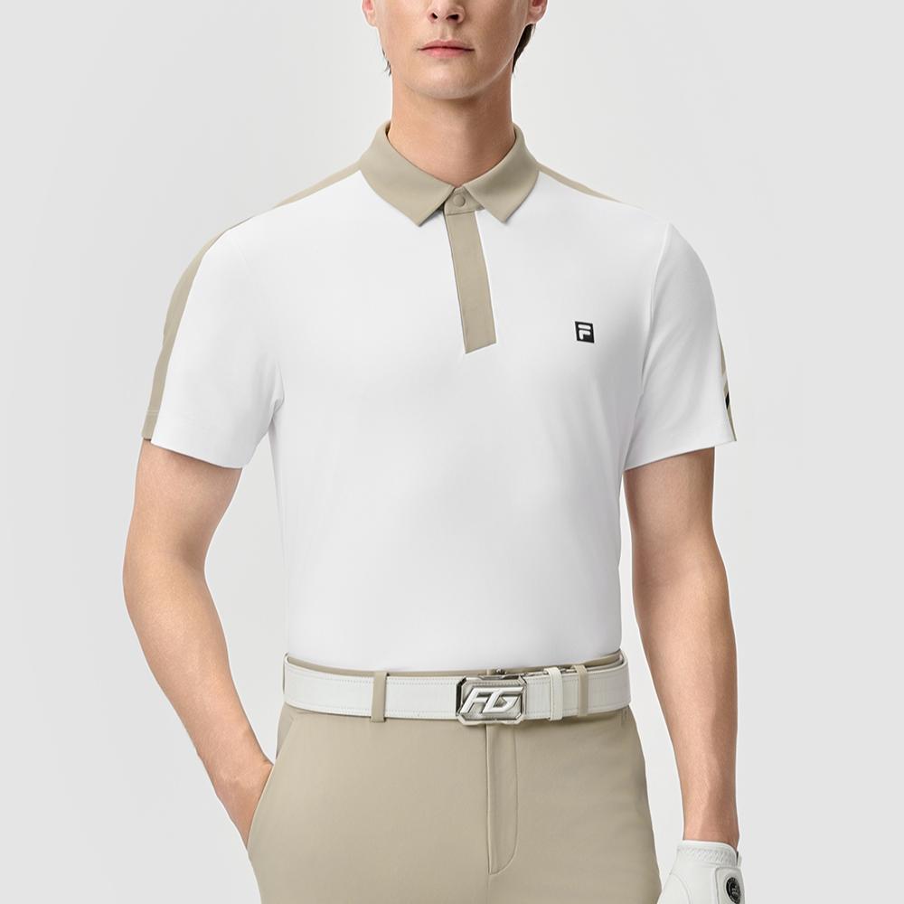 Fila Golf Series Color Block Simple Casual Versatile Comfortable Short Sleeve Polo Shirt Men Polo Shirts Jade-White A11M525102F-WT