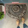 1Pcs Retro Stone and Wood Grain Half Round Door Mat 2D Flat Non Slip Machine Washable Floor Rug for Entryway Living Room Decor