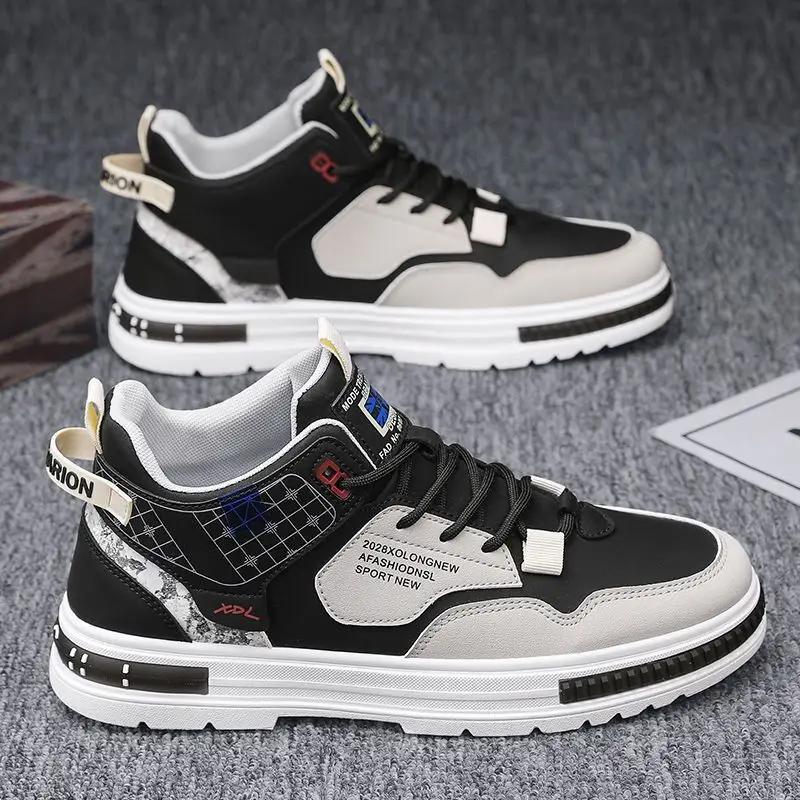 New Men's High-top Sneakers for Fall Comfortable Platform Shoes 2023 Trendy Breathable Lace-up Skate Shoes Zapatillas De Hombre