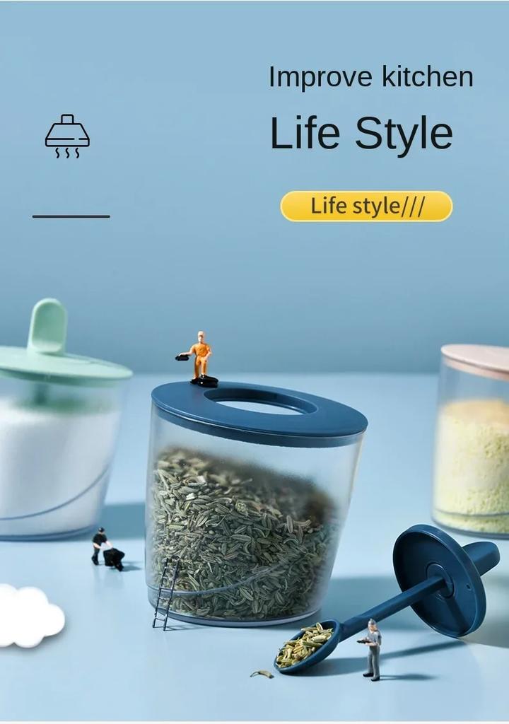 Transparent Kitchen Supplies ABS Spice Jar for Salt Sugar Pepper Powder with Spoon ABS Seasoning Bottle Salt Storage Box