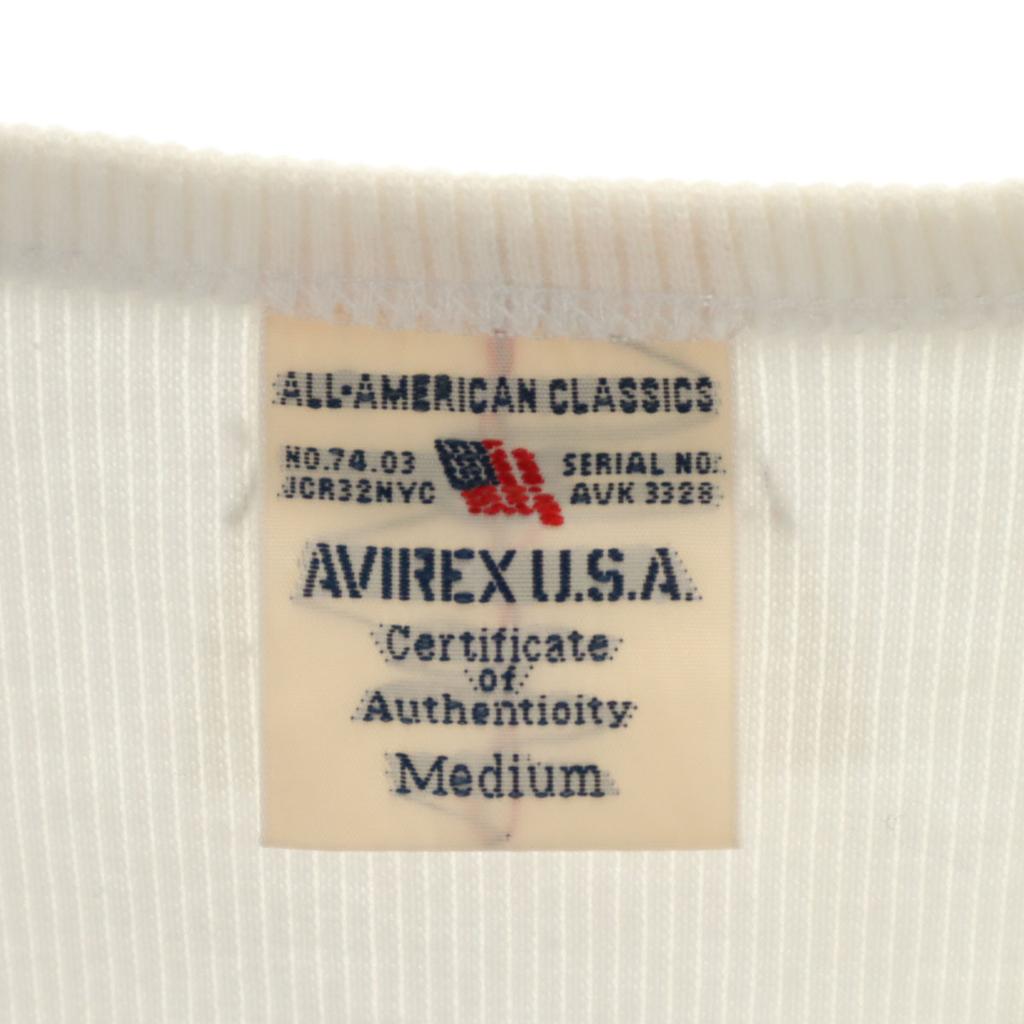 AVIREX Kortarmet ribbet T-skjorte M hvit Herre Brukt