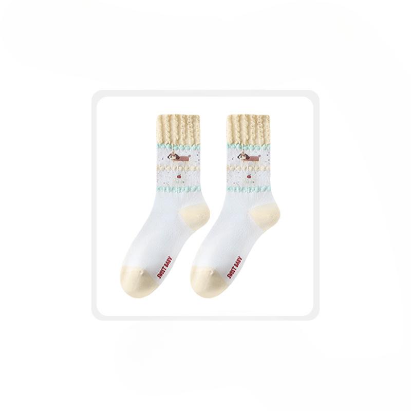 

Женские осенне-зимние новые мультяшные милые хлопковые носки-трубы с кружевом и изображением таксы 1 pair