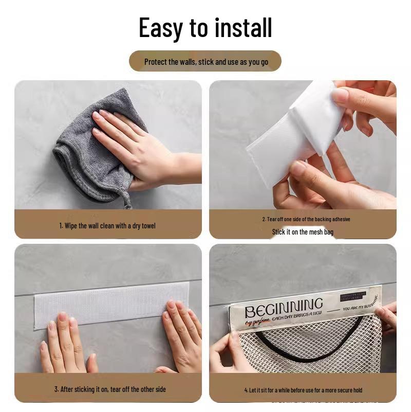 Wall-Mounted Kitchen Fruit & Veggie Mesh Storage Bag with Velcro