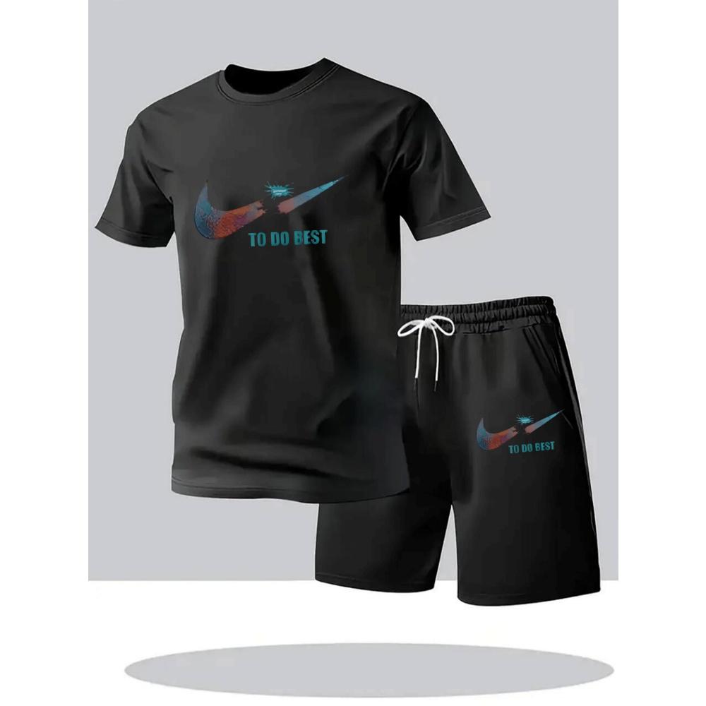 Ropa Deportiva de Verano Traje para Hombre Moda Conjunto de Dos Piezas Deportes Fitness Running Casual Secado Rápido Mangas Cortas Pantalones Cortos Conjunto para Hombre