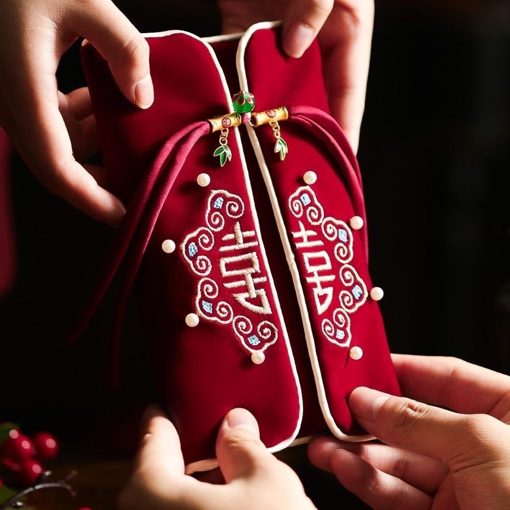 Broderidesign Rött kuvert Sammetstyg Bästa önskningar Pengakuvert med tofs Handgjort Bröllopskuvert Gåvoutdelning