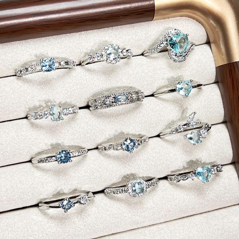 Icy Blue Diamond Open Ring: Trendy, Versatile, Personalized Korean Fashion for Women