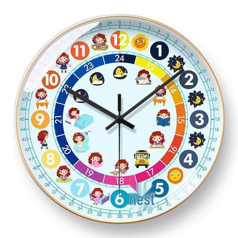 Kids' Educational Cartoon Wall Clock for Learning Time - Silent Clock for Children's Bedroom and School
