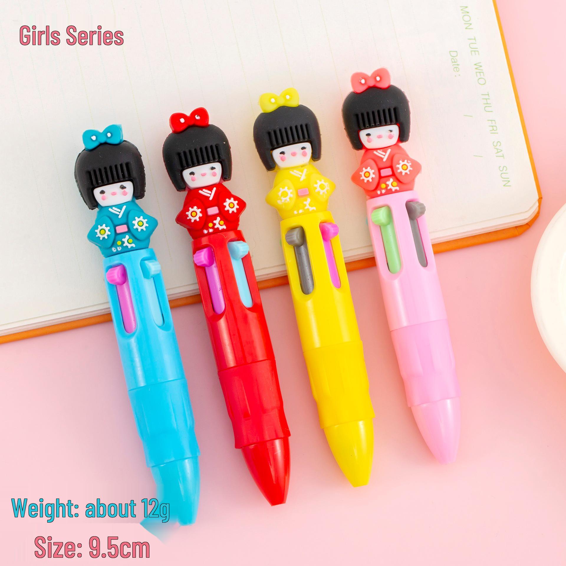 Многоцветная мультяшная шариковая ручка - Милая, креативная, нажимная, с несколькими стержнями для школьников