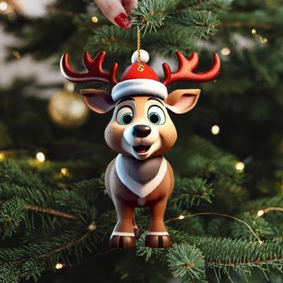 Weihnachten Hirsch Anhänger Acryl 2D Flache Rentier Hängen Ornament Cartoon Santa