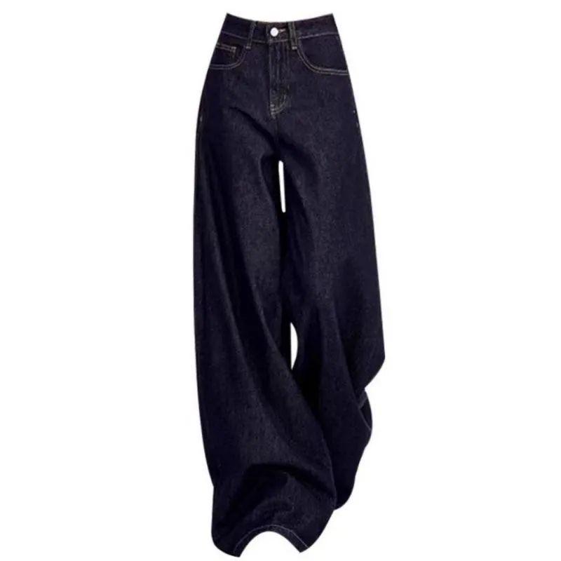 

Женские джинсы с высокой талией в стиле ретро с широкими штанинами - Темно-синие, длиной до пола, стройнящие, свободного кроя, коллекция весна/лето XS
