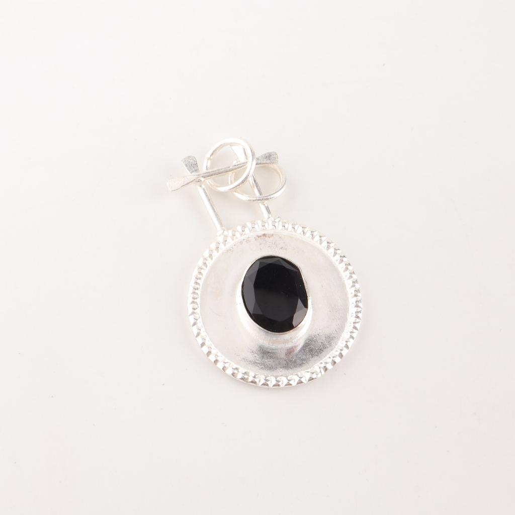 Black Onyx Gemstone 925 Sterling Silver Jewelry Handmade Designer Pendant 1.4" PP-57-21