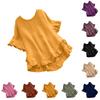 Women's Fashionable Plus Size Color Round Neck Ruffle Short Sleeved  Round Neck Loose Pullover Top