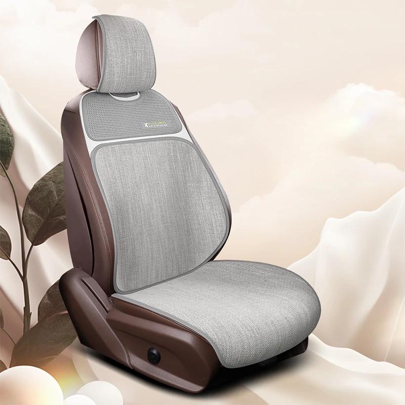 Breathable Linen-Textured Car Seat Cushions (Front Row) - Premium Tight-Weave Fabric for All-Season Comfort | Universal Fit