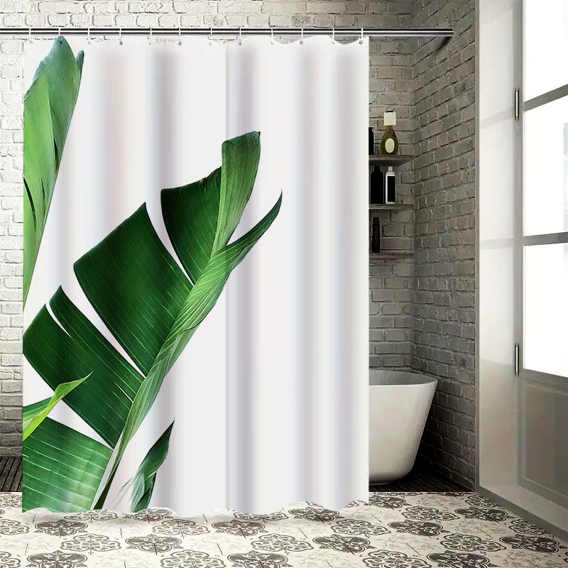 Tropical Banana Leaf Pattern Waterproof and Anti-Mold Shower Curtain Bathroom Window Curtain Creative Home Decoration