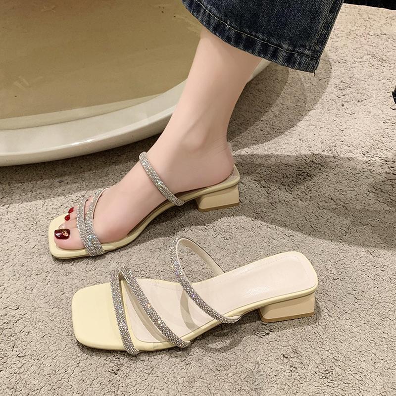 

Fashion New Style Popular Women s Sandals Rhinestone Embellished Fashionable Outerwear High Heel Net Weight Casual Shoes Zapatos Mujer 35