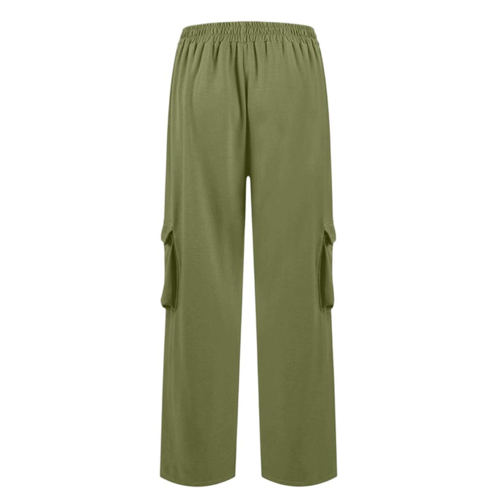 Women's Color Elastic Waist Cargo Pants with Pockets Casual Work Trousers