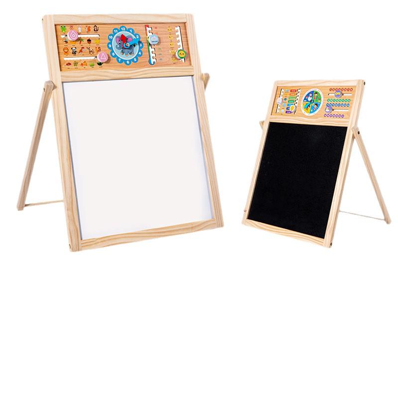 Children's Multifunctional Learning Stand: Double-Sided Erasable Drawing Board with Three Languages for Early Education.