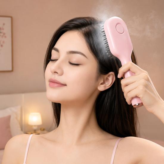 Electric Spray Massage Hair Brush, USB Rechargeable Misting Air Cushion Brush, Anti-Frizz Hair Detangler Steam Comb for Dry Damaged Hair