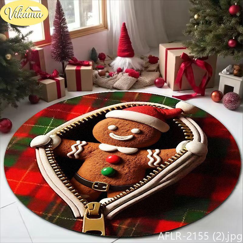 Christmas Round Rug, 3D Zipper Reindeer Pattern Soft Non-Slip Living Room Carpet, Festive Xmas Home Decor, Holiday Gift