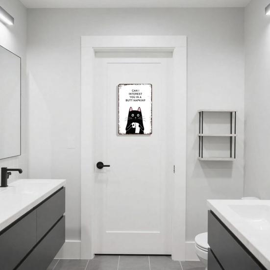 Vintage Katze Badezimmerschild Willkommen im Badezimmer Eine Katze wird gleich bei Ihnen sein Lustiges Katze Metallschild für Toilette Badezimmer Wanddeko