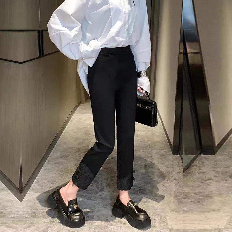 

Plus Size Slim High Waist Embroidered Cigarette Pants for Women - New Chinese Style, Spring/Summer Collection 9XL (suggested weight: 260-300 jin) чорний