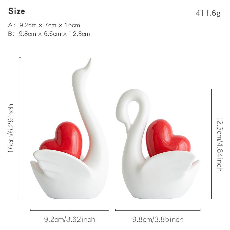 Love Couple Swan Ornament Ceramic Crafts Golden Love Sculpture White ceramic swan figurine  TV cabinet Home decor accessories