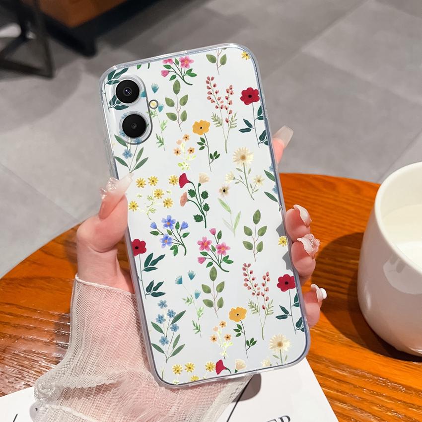 Dla Samsung A07 A71 A17 A37 A53 A54 M36 F36 F56 Przezroczyste Miękkie Etui TPU na Telefon Letnie Wzory Kwiatowe Miękki Silikon Antypoślizgowa Obudowa Dla Etui Samsung