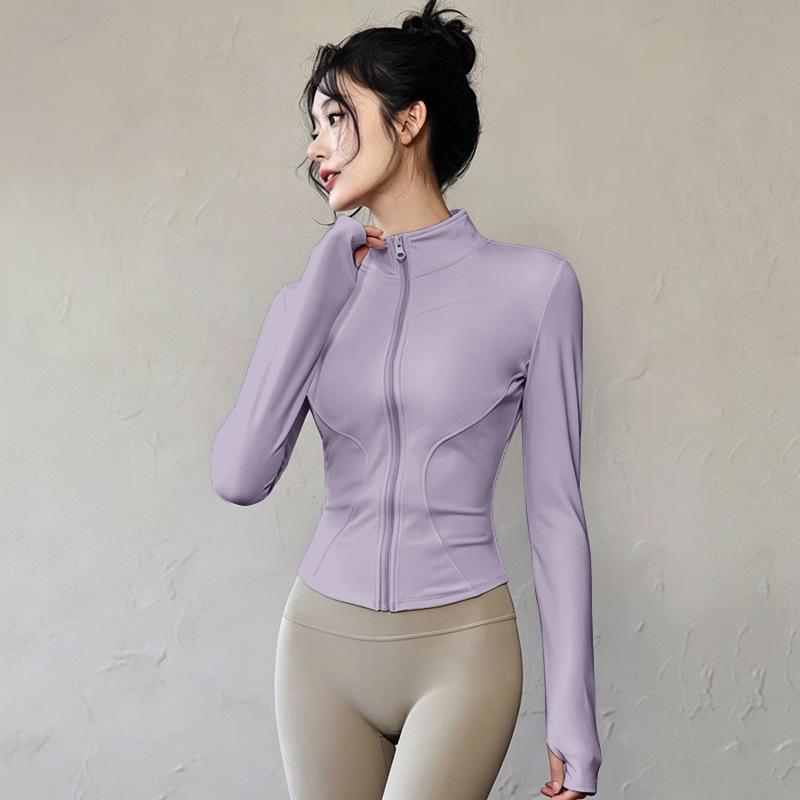 Breathable yoga jacket women's stand-up collar full zipper waist slim long sleeve high elastic thumb fitness running sports top women