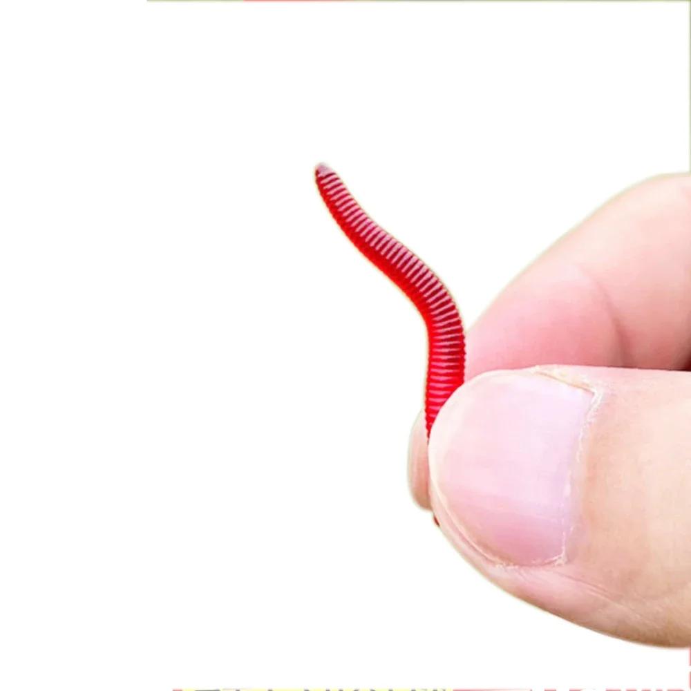 Lifelike Red Earthworm Bait Worms Artificial Fishing Lure 35mm Soft Baits Silicone Shrimp Flavor Additive Baits Tackle