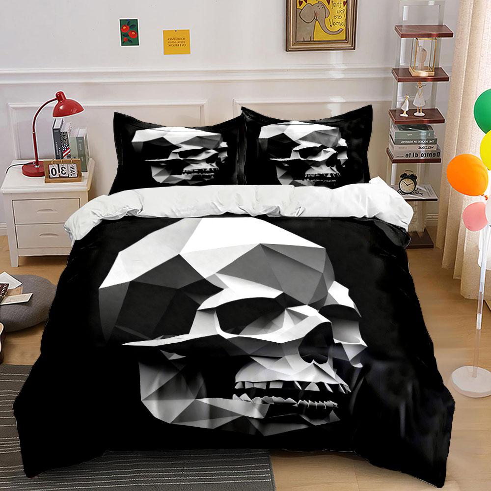 Geometrisches Totenkopf Kunst Set Dekor Weiche Bequeme Bettbezug Bettwäsche Set Enthalten 1*Bettbezug & 2*Kissenbezüge, Geschenk