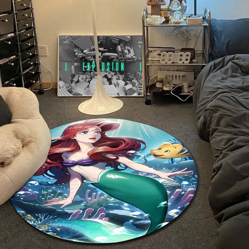 Trendy Mermaid Coral Round Rug, Teal Playful Vibe, Stylish Rug for Bedside Floor and Room Entrance with Calm with Mood with Rich Tone